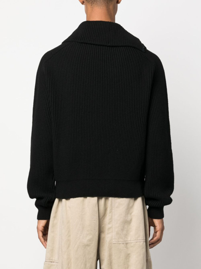 Shop Jacquemus Asymmetric Ribbed-knit Jumper In Black