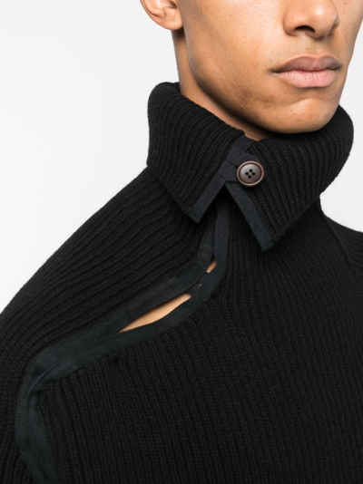 Shop Jacquemus Asymmetric Ribbed-knit Jumper In Black