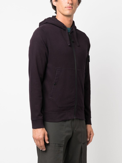 Shop Stone Island Compass-patch Zipped Cotton Hoodie In Blue