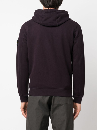 Shop Stone Island Compass-patch Zipped Cotton Hoodie In Blue