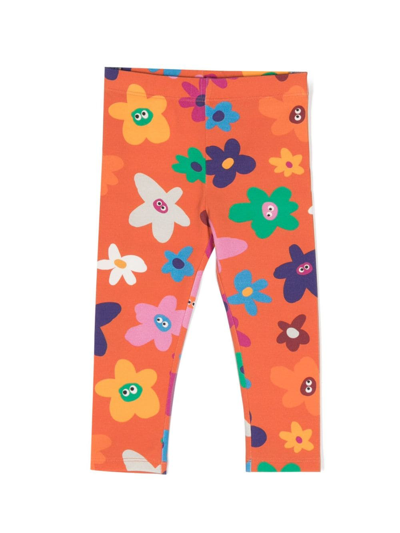 Shop Stella Mccartney Smiley Floral-print Cotton Leggings In Orange