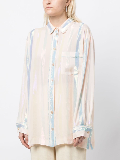 Shop Forte Forte Satin-finish Striped Shirt In Neutrals