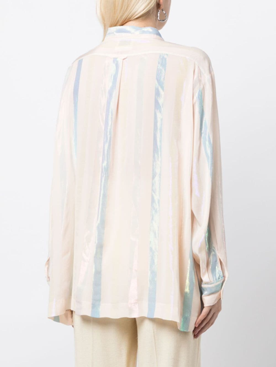 Shop Forte Forte Satin-finish Striped Shirt In Neutrals