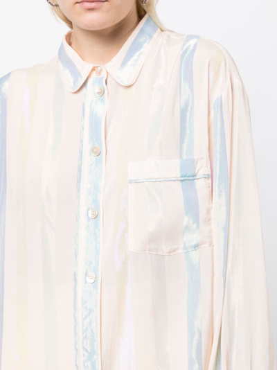 Shop Forte Forte Satin-finish Striped Shirt In Neutrals