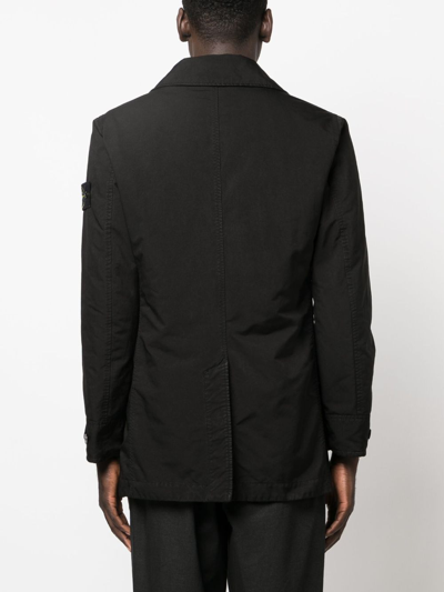 Shop Stone Island Compass-patch Single-breasted Coat In Black