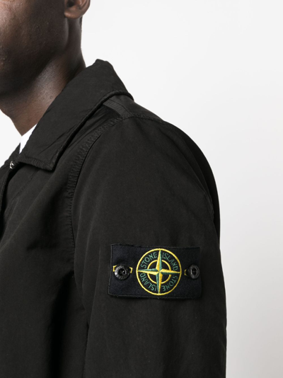 Shop Stone Island Compass-patch Single-breasted Coat In Black