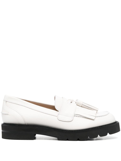Shop Stuart Weitzman Mila Lift Pearl Leather Loafers In White