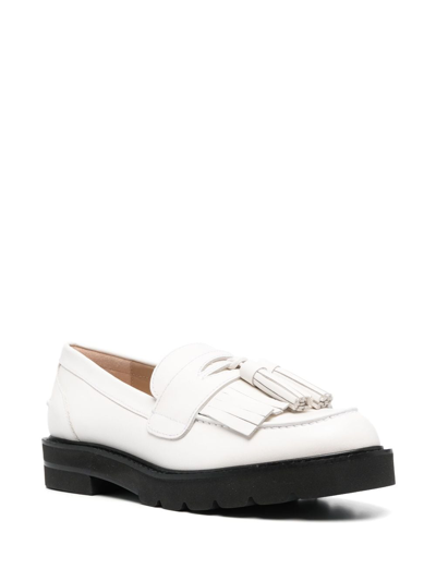 Shop Stuart Weitzman Mila Lift Pearl Leather Loafers In White