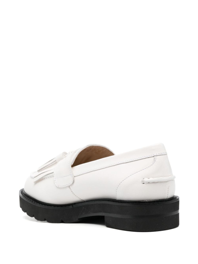 Shop Stuart Weitzman Mila Lift Pearl Leather Loafers In White