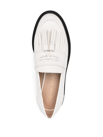 Shop Stuart Weitzman Mila Lift Pearl Leather Loafers In White