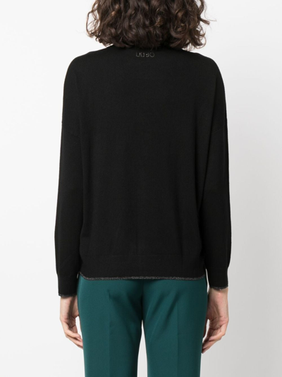 Shop Liu •jo Metallic-threading Knitted Jumper In Black