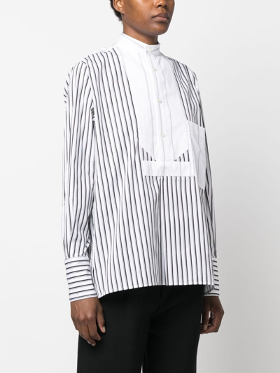 Shop Plan C Striped Long-sleeve Shirt In White
