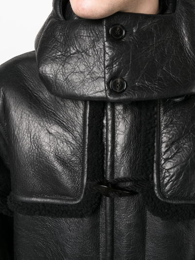 Shop Roberto Cavalli Smooth-grain Leather Duffle Coat In Black
