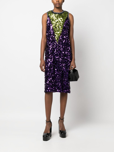 Shop Plan C Colour-block Sequin Midi Dress In Purple