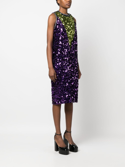 Plan C V-yoke Sequin Sleeveless Midi Dress In Purple