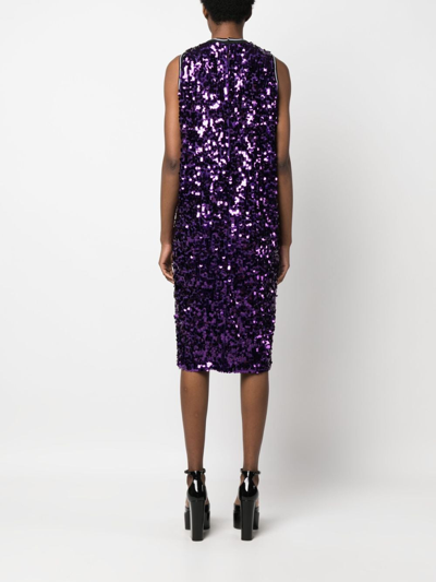 Shop Plan C Colour-block Sequin Midi Dress In Purple
