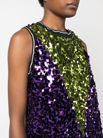 Plan C V-yoke Sequin Sleeveless Midi Dress In Purple