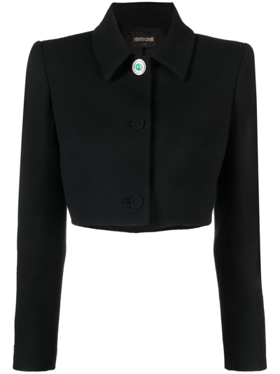 Shop Roberto Cavalli Tailored Cropped Wool Jacket In Black