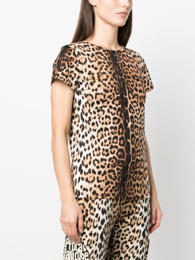 Shop Roberto Cavalli Leopard-print Round-neck T-shirt In Neutrals