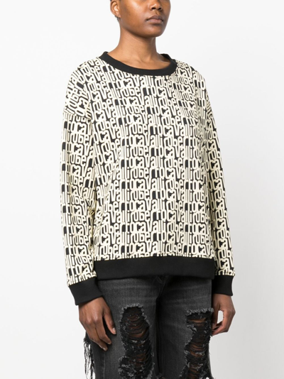 Shop Roberto Cavalli Monogram-print Cotton Sweatshirt In Black