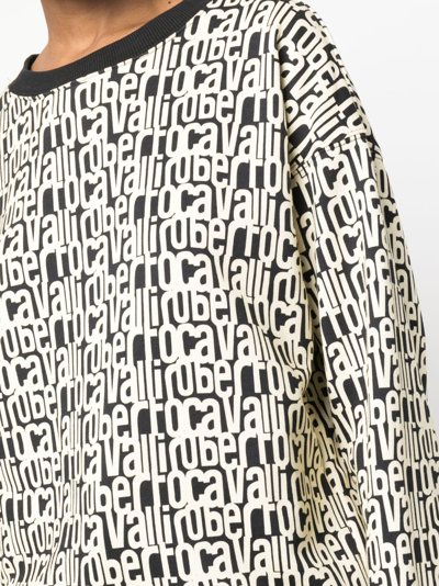 Shop Roberto Cavalli Monogram-print Cotton Sweatshirt In Black