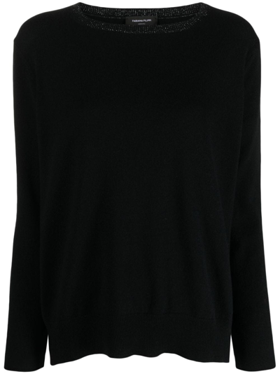 Shop Fabiana Filippi Wide-neck Virgin Wool-blend Jumper In Black