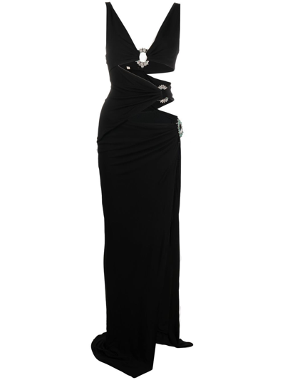 Shop Roberto Cavalli Cut-out Side-slit Gown In Black