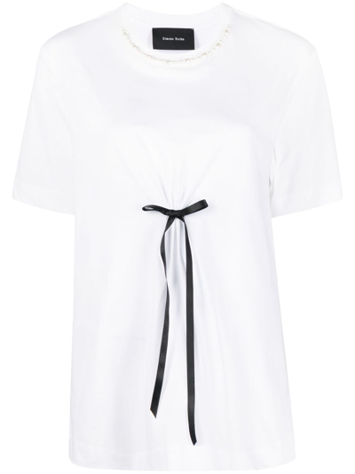 Shop Simone Rocha Bow-detail Short-sleeve T-shirt In White