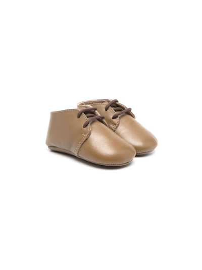 Shop Bonpoint Round-toe Leather Pre-walkers In Brown