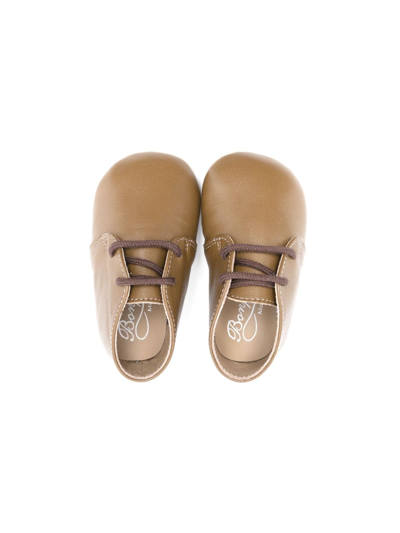 Shop Bonpoint Round-toe Leather Pre-walkers In Brown