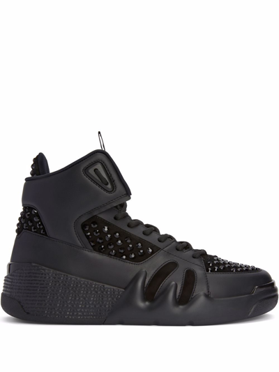 Shop Giuseppe Zanotti Talon Crystal-embellished High-top Sneakers In Black