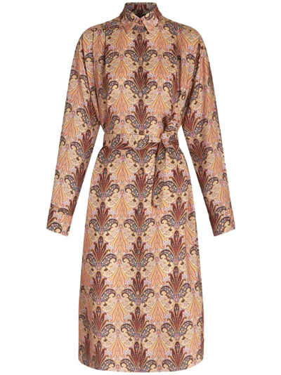 Shop Etro Paisley-print Belted Midi Shirtdress In Neutrals