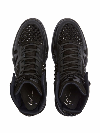 Shop Giuseppe Zanotti Talon Crystal-embellished High-top Sneakers In Black