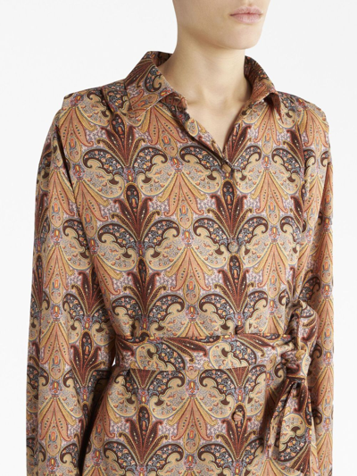 Shop Etro Paisley-print Belted Midi Shirtdress In Neutrals