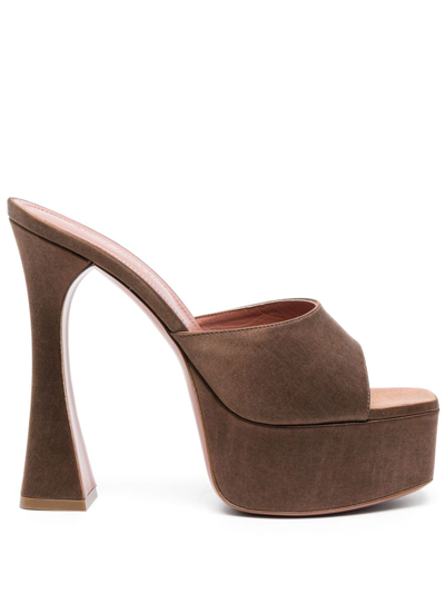 Shop Amina Muaddi Dalida 135mm Platform Mules In Brown