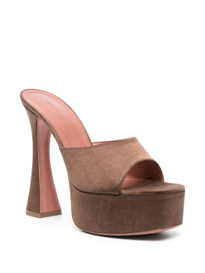 Shop Amina Muaddi Dalida 135mm Platform Mules In Brown