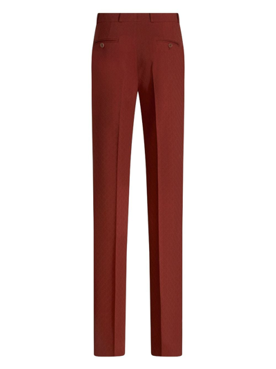 Shop Etro Jacquard Straight-leg Tailored Trousers In Red