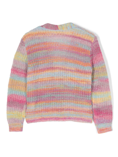 Shop Stella Mccartney Space Stripe-pattern Waffle-knit Cardigan In Pink