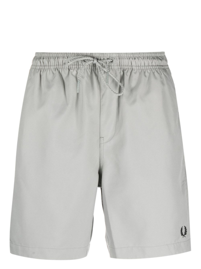 Shop Fred Perry Logo-embroidered Drawstring Swim Shorts In Grey