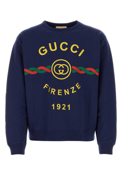 Shop Gucci Logo Printed Crewneck Sweatshirt In Blue