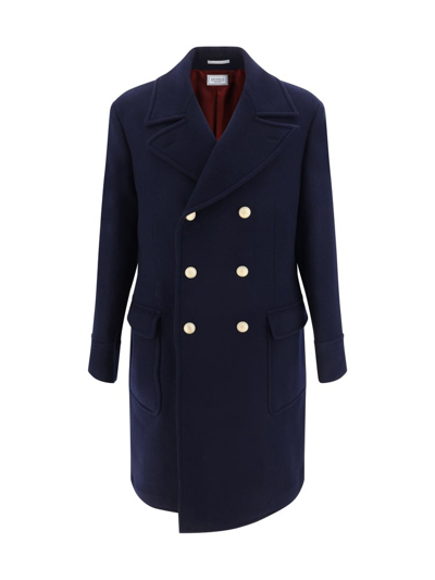 Shop Brunello Cucinelli Buttoned Coat In Navy
