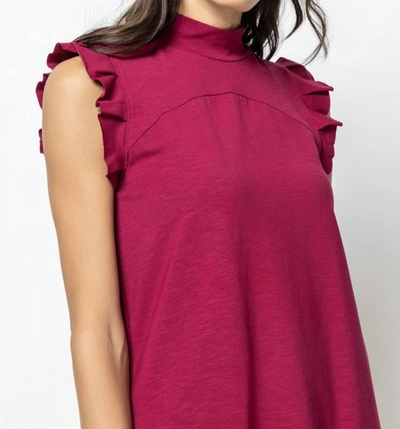 Lilla P Ruffle Sleeve Mock Neck Dress In Currant In Red