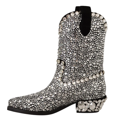 Shop Dolce & Gabbana Suede Strass Crystal Cowgirl Women's Boots In Black