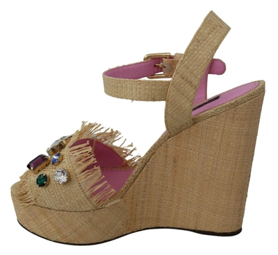 Shop Dolce & Gabbana Rhinestones Wedge Heel Sandals Women's Shoes In Beige