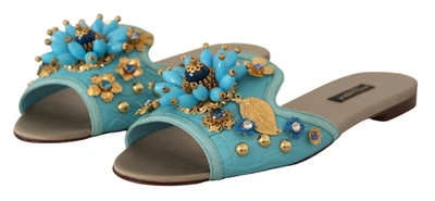 Shop Dolce & Gabbana Crystal Exotic Leather Crystal Women's Sandals In Blue