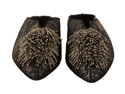 Paola D'arcano Gold Jacquard Leather Embellished Slip On Shoes In Gold