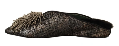Paola D'arcano Gold Jacquard Leather Embellished Slip On Shoes In Gold