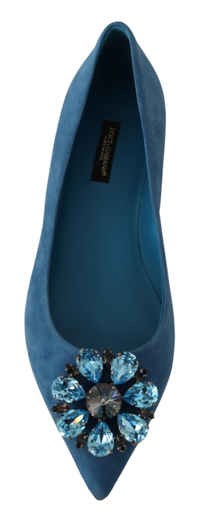 Shop Dolce & Gabbana Suede Crystals Loafers Flats Women's Shoes In Blue