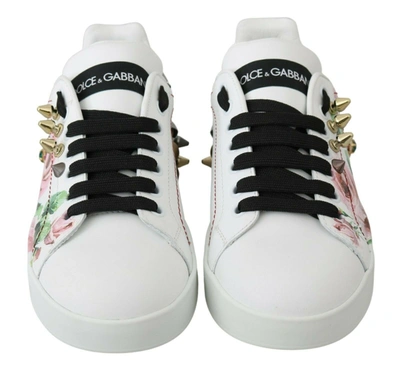 Shop Dolce & Gabbana Leather Crystal Roses Floral Sneakers Women's Shoes In White