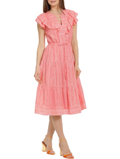 Shop Maggy London Womens Linen Blend Metallic Midi Dress In Pink